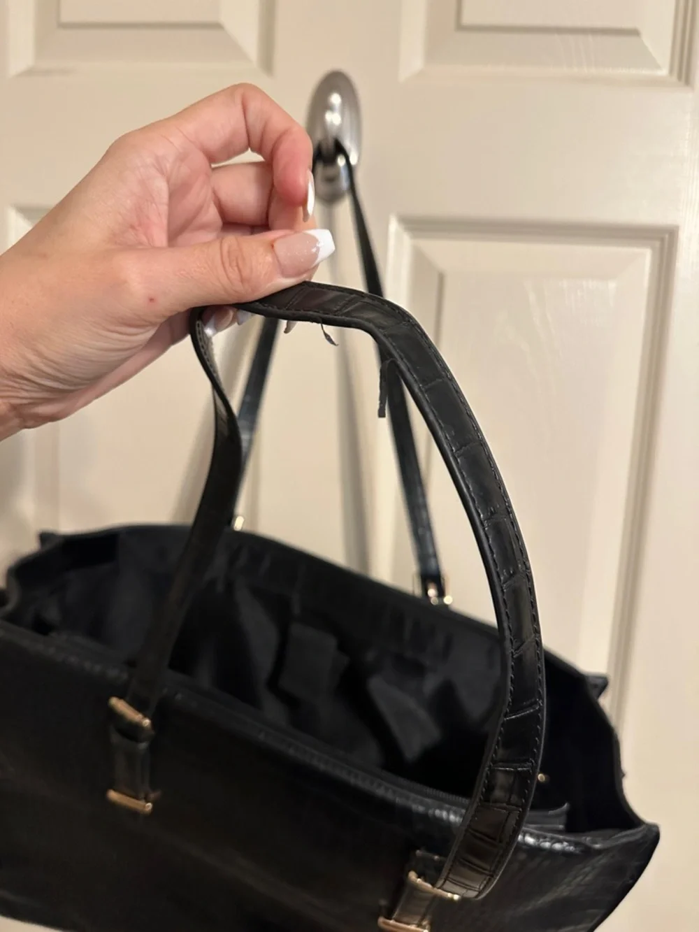Elegant Croc-Embossed Laptop Shoulder Tote Bag, Black, Fits up to 16” Laptop